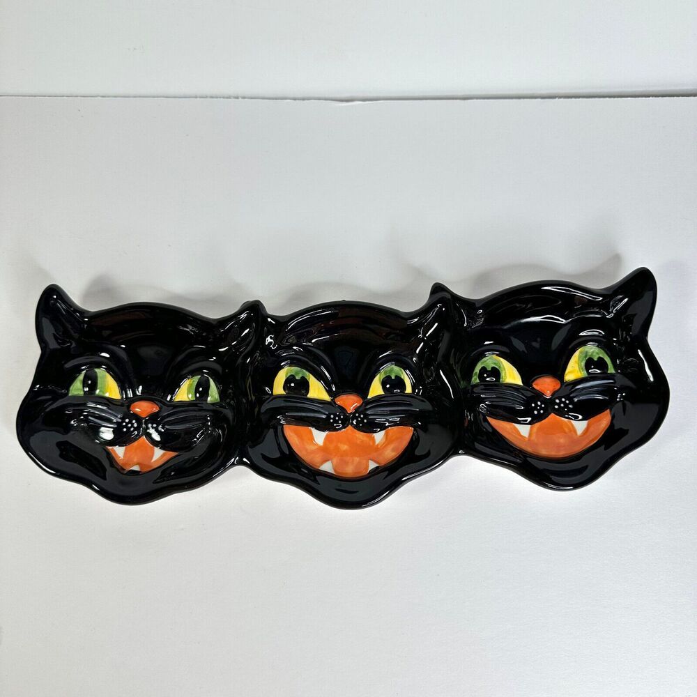 Halloween Spooky Hollow 3 Cats Ceramic Candy Dish